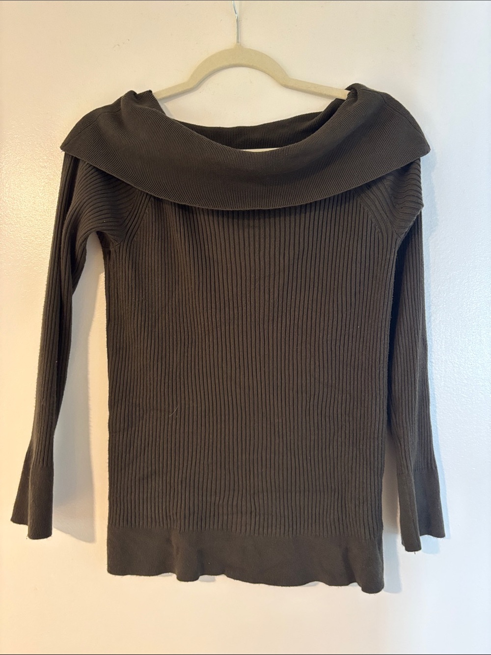 The Limited Off-the-Shoulder Ribbed Sweater in Brown